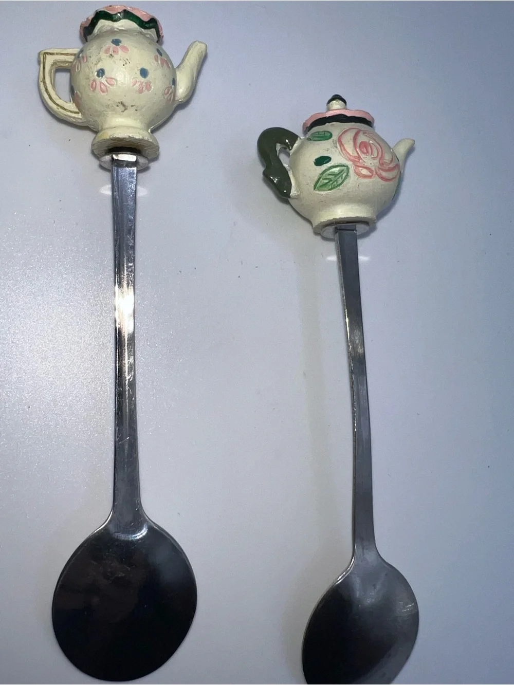 Vintage Style Cream Teapot Accent Spoons - Set of 2